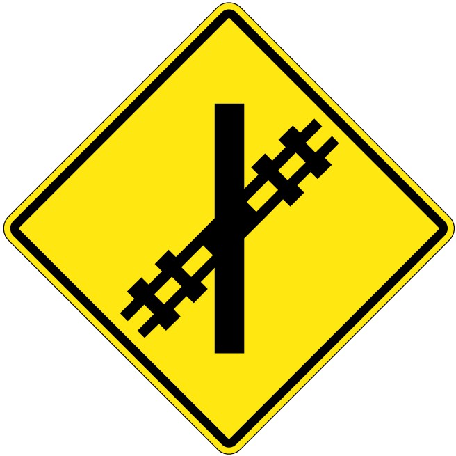 WA-18-L Railway Crossing Ahead - Skew Left