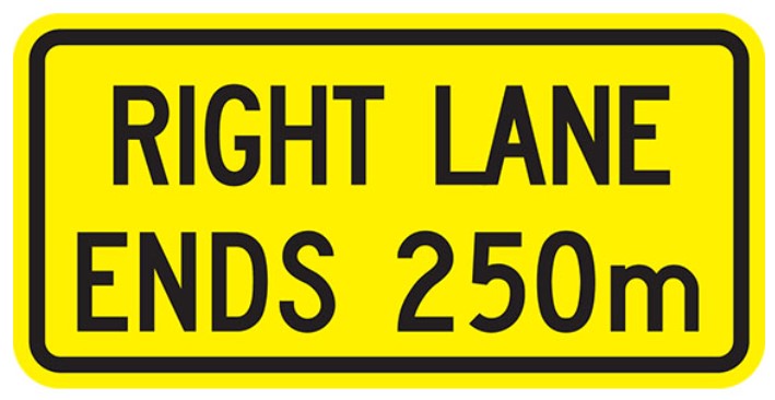WA-33B-TR Right Lane Ends 250m (TAB)