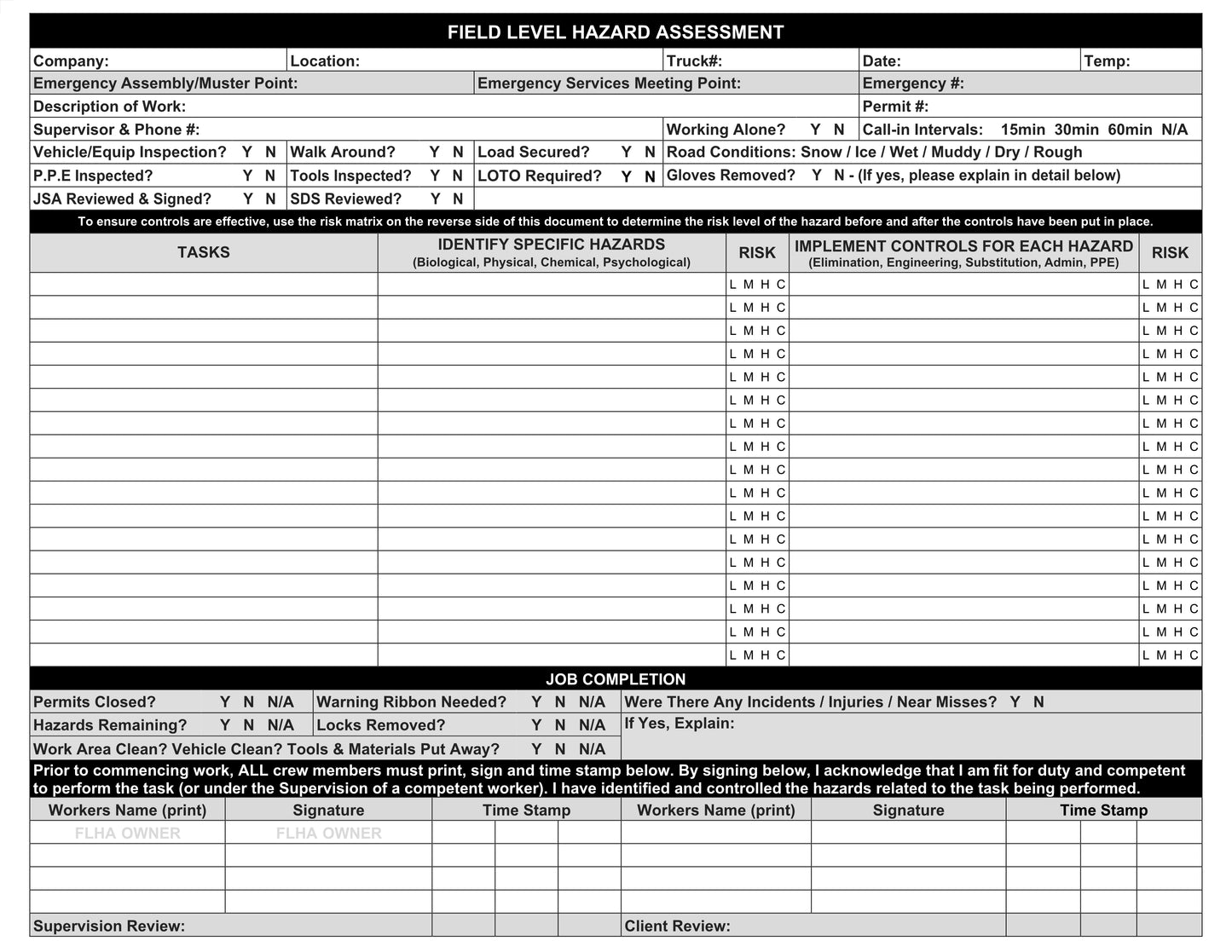FLHA Pad - 25 Double Sided Pages