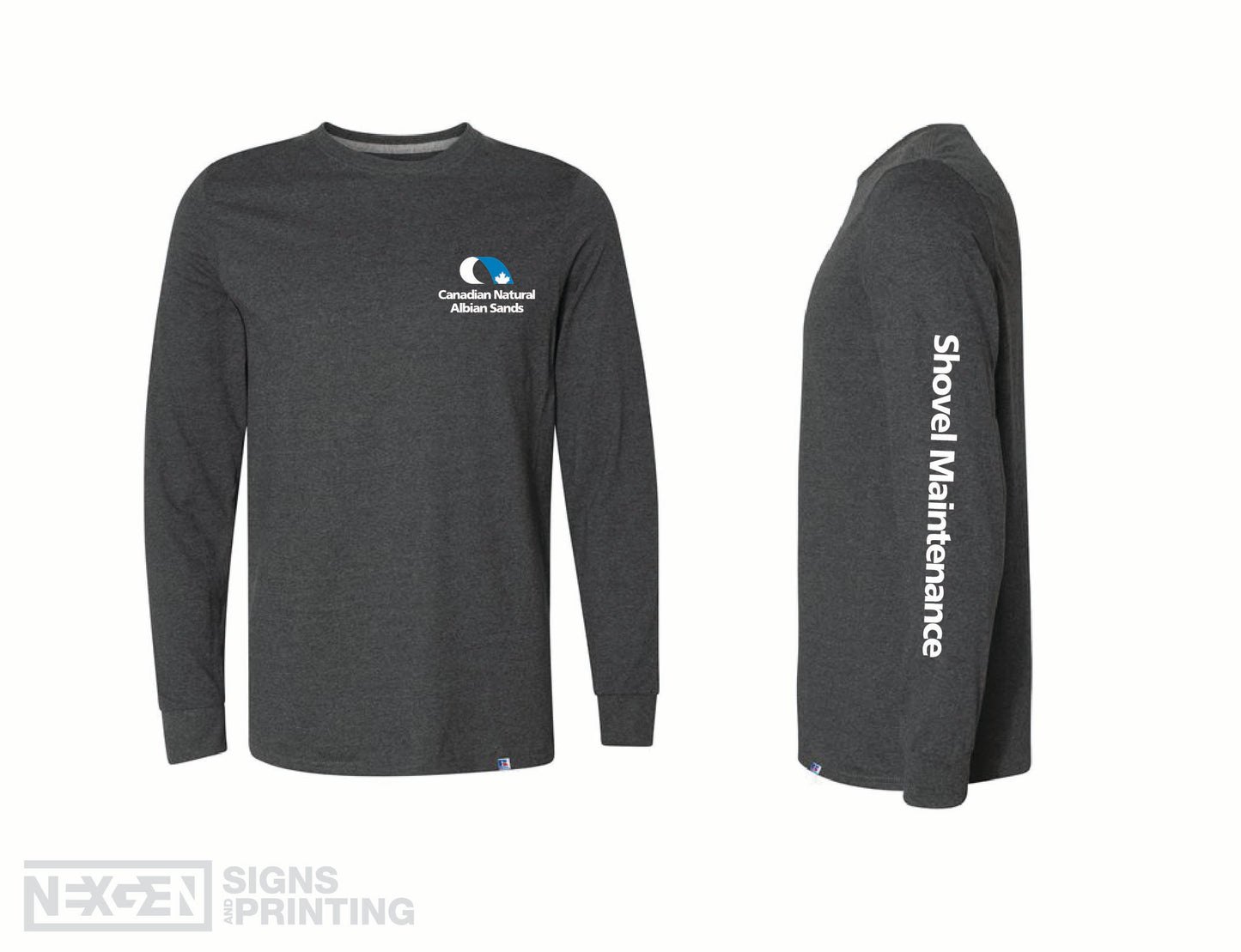 Russell Athletic - Essential Unisex Long Sleeve T-Shirt - 64LTTM0 - Black Heather - Heat Transferred