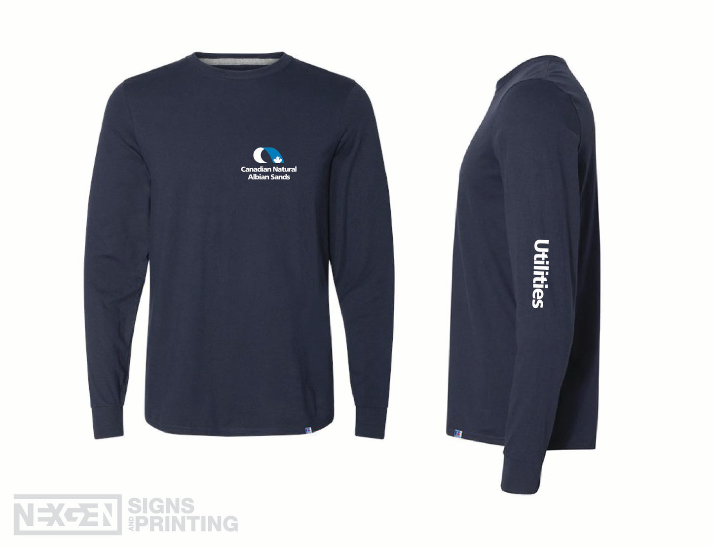 Russell Athletic - Essential Unisex Long Sleeve T-Shirt - 64LTTM0 - Navy - Heat Transferred