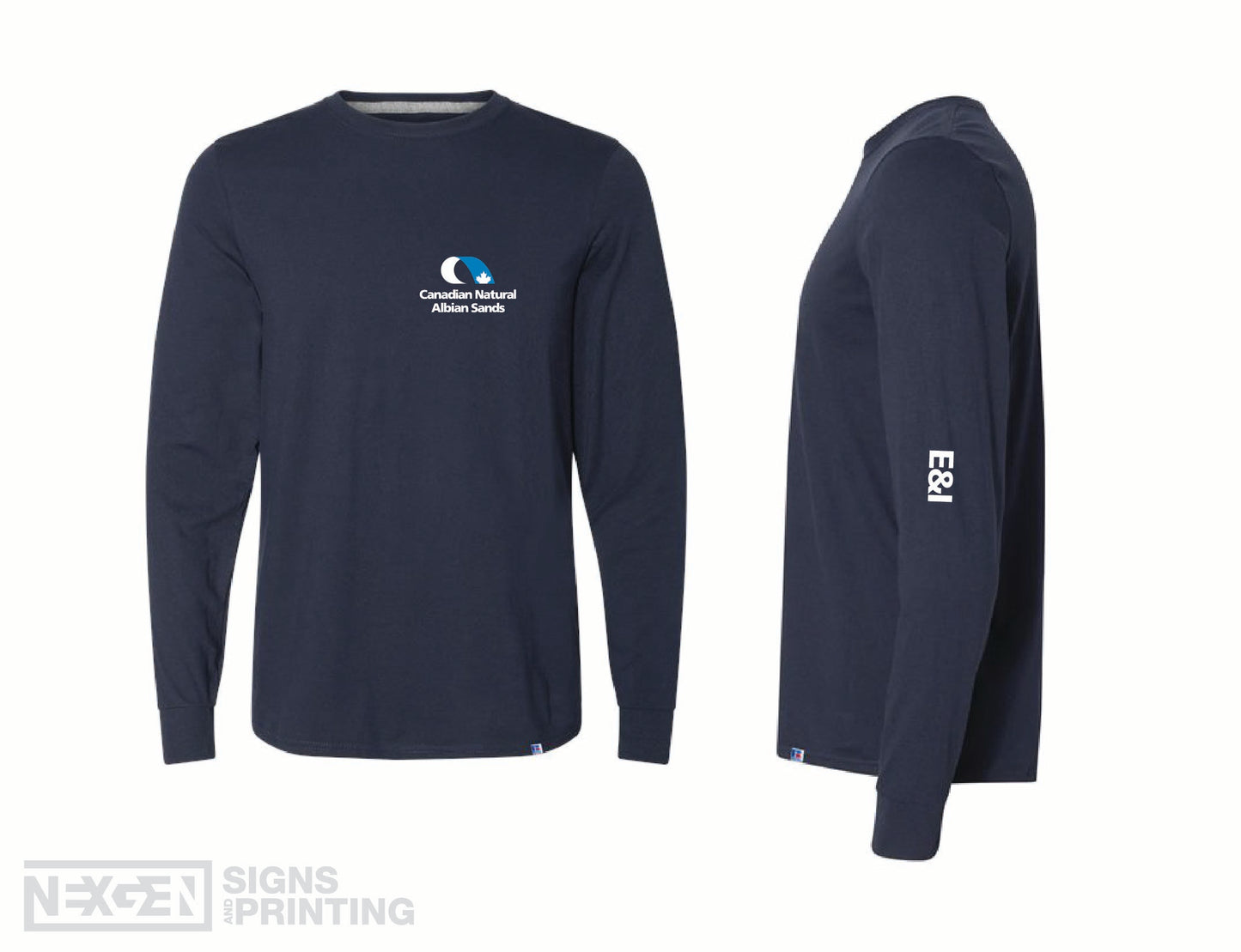 Russell Athletic - Essential Unisex Long Sleeve T-Shirt - 64LTTM0 - Navy - Heat Transferred