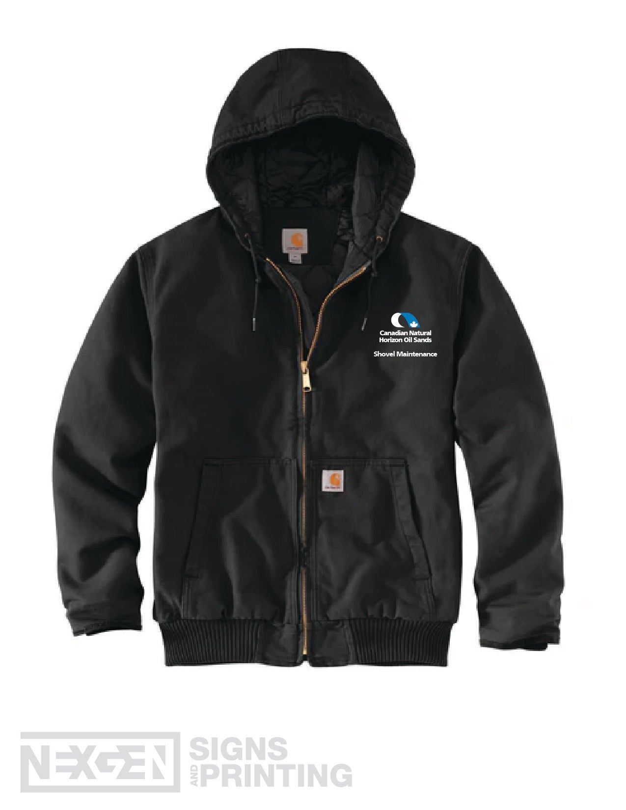 Carhartt Men's Loose Fit Washed Duck Quilt Lined Active Jac - Black (104050) - Embroidery - Horizon