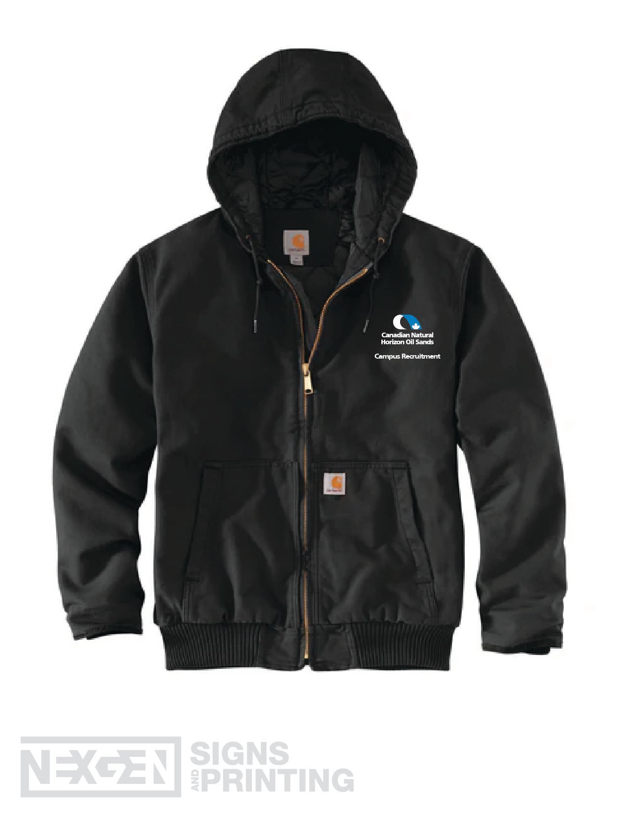 Carhartt Men's Loose Fit Washed Duck Quilt Lined Active Jac - Black (104050) - Embroidery - Horizon