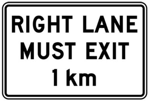 RB-215 Right Lane Must Exit 1km