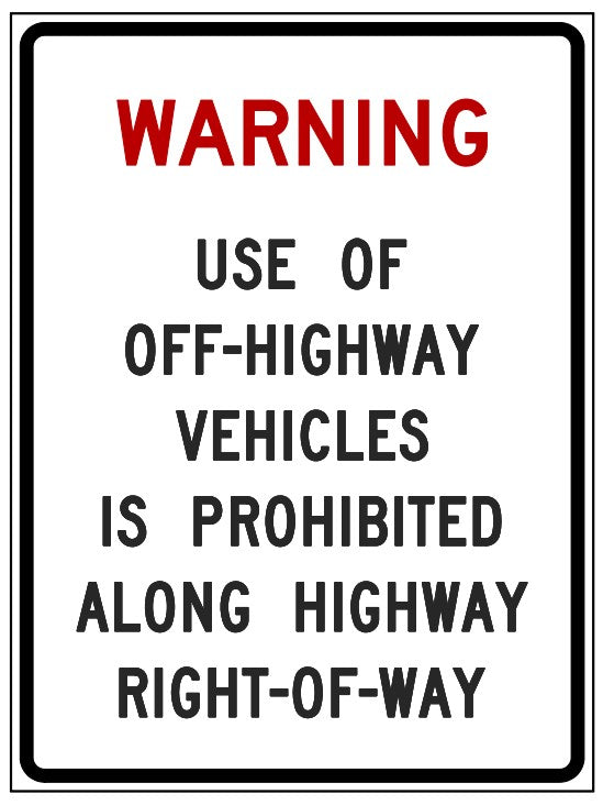 RC-103 Use Of Off-Highway Vehicles Prohibited Along Right-Of-Way